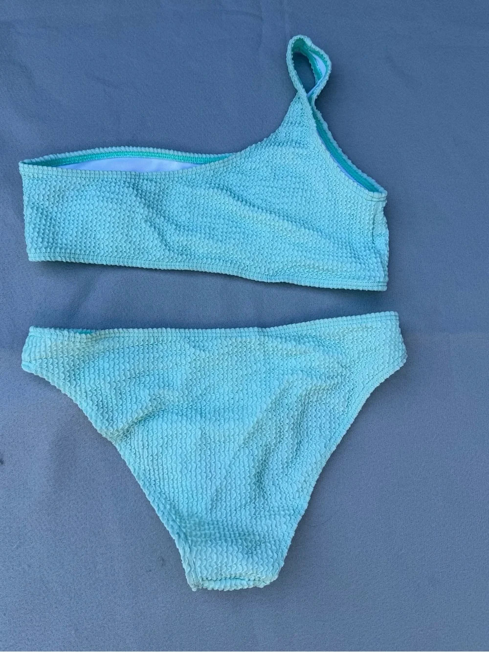Girl's Two Piece Textured One Strap Bikini Swimsuit Size 160 aka 14-16 #260136